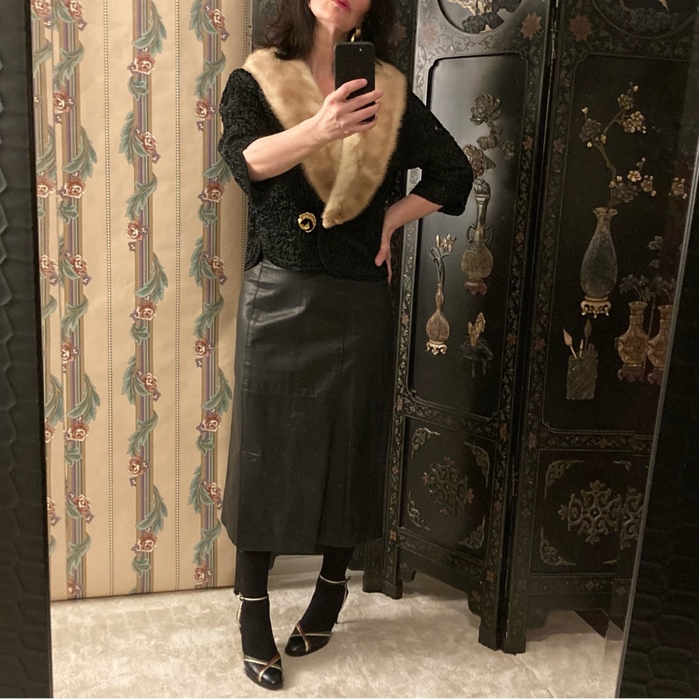 Vintage Black Leather Long Pencil Skirt, Gino Di Giorgio